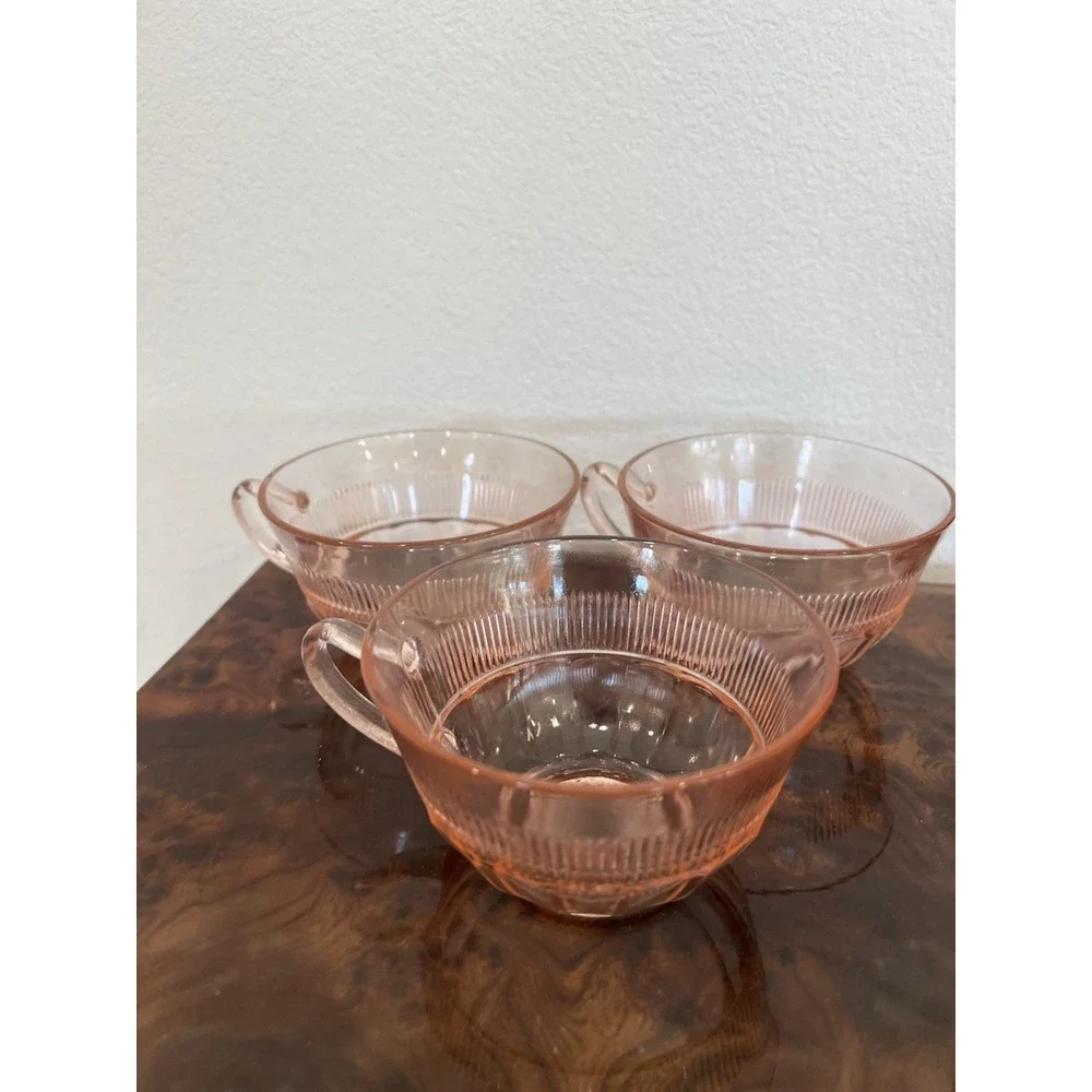 Vintage Anchor Hocking Queen Mary Pink Depression Glass Cups Set of 3